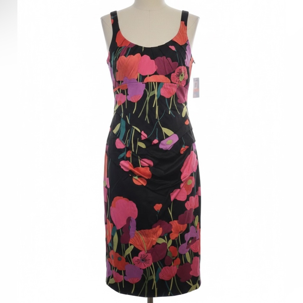 Suzi Chin for Maggy Boutique Black and Pink Floral Midi Dress